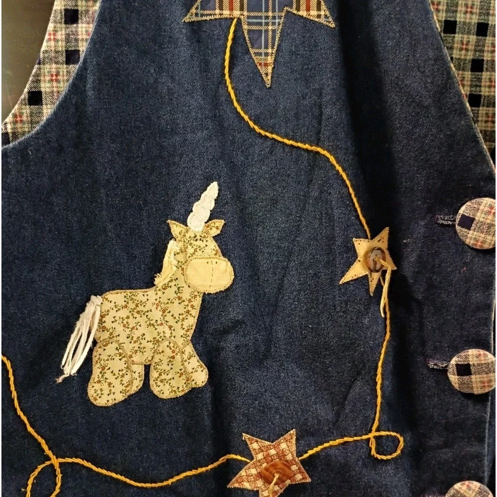 VTG Dorie 1997 Handmade Denim Inspired Noah's Ark Angel Vest With Buttons - Picture 7 of 8